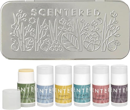 Scentered Aromatherapy Gift Set, Mini Roll On Essential Oil Balms for Sleep, Focus, Stress-Relief, Calm, Mood Boost - 6 x Premium Blends, 100% Natural - Self-Care Stocking Stuffers for Women