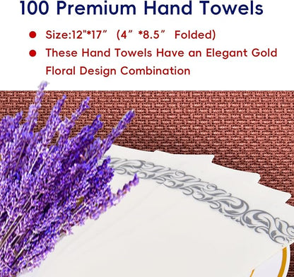 JOLLY CHEF 100 Disposable Hand Towels, Soft and Absorbent Linen Feel Dinner Napkin, Elegant Decorative Paper Guest Towels for Kitchen, Bathroom, Weddings, Parties, Silver and White
