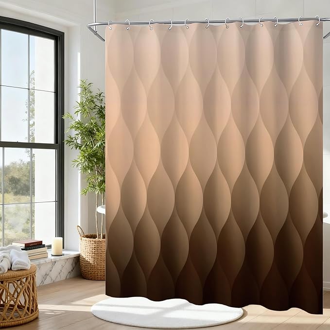Brown Ombre Shower Curtain, Modern Geometric Shower Curtain Set, Washable Polyester Fabric for Bathroom, Weighted Hem, 72 x 72 inch