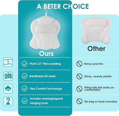 Bath Pillow Bathtub Pillow, Luxury Bath Pillow for Neck and Back Support-with Comfortable 5D Breathable Cotton and Non-Slip Suction Cup Bathtub Accessories - Spa Bath for Women Bath Pillows for tub