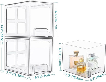 Vtopmart 8 Pack Stackable Under Sink Organizer Drawers, Clear Acrylic Storage Bins for Kitchen and Bathroom Cabinets, Baby Bottles, Cleaning Supplies, 6.6'' Tall Space-Saving Drawer System