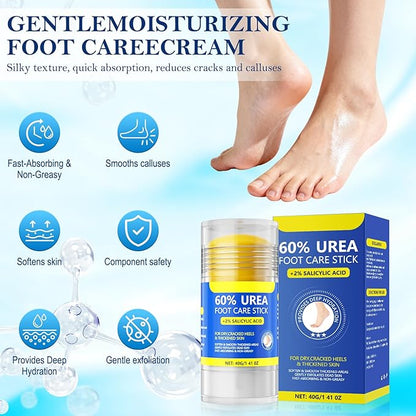 60% Urea & 2% Salicylic Acid Foot Cream for Cracked Heels, Intensive Moisturizing and Anti-Cracking, Repairs Dry and Rough Skin, Fast Absorbing, Callus Remover for Feet, Hands, Knees, Elbows (2)