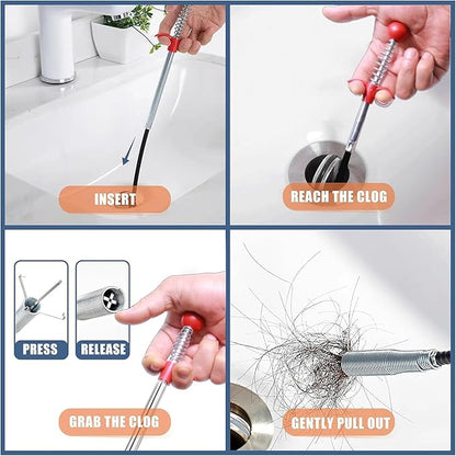 Drain Snake 61 Inch Flexible Claw Grabber Tool with 4 Claws Bendable Hose - Flexible Grabber Claw Pick Up Reacher Tool for Clogged Drains Opener Cleaning