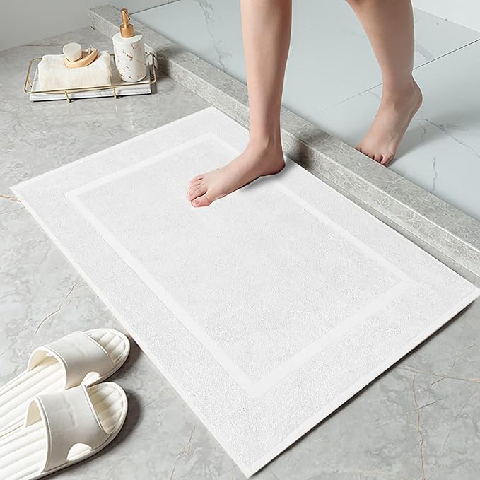 DAN RIVER Classic Cotton Bath Mats Set of 2 – Not a Bathroom Rug, Ultra Soft, Highly Absorbent & Machine Washable Bath Mat Towel for Bathroom Floor Mat – Durable, Quick-Dry, 21x34 Inches, White