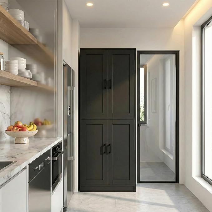 71" Tall Kitchen Pantry Cabinet, Freestanding Food Storage Organizer with Doors & Adjustable Shelves, Large Utility Hutch Cupboard for Dining Room, Living Room, Bathroom & Home Offic, Black