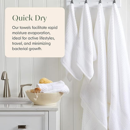 Springtree Home 100% Cotton Bath Towel Set of 4 | Super Soft & Absorbent with Quick-Dry Fibers | 4 Bath Towels | Textured and Durable Cotton | Krista Collection - Bright White