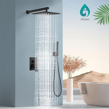 Aolemi Shower Faucet Set, High Pressure Shower System with 2-in-1 Handheld Sprayer, Wall Mount Fixture Combo with Rough-in Valve, 10 Inch Shower Head, Oil Rubbed Bronze