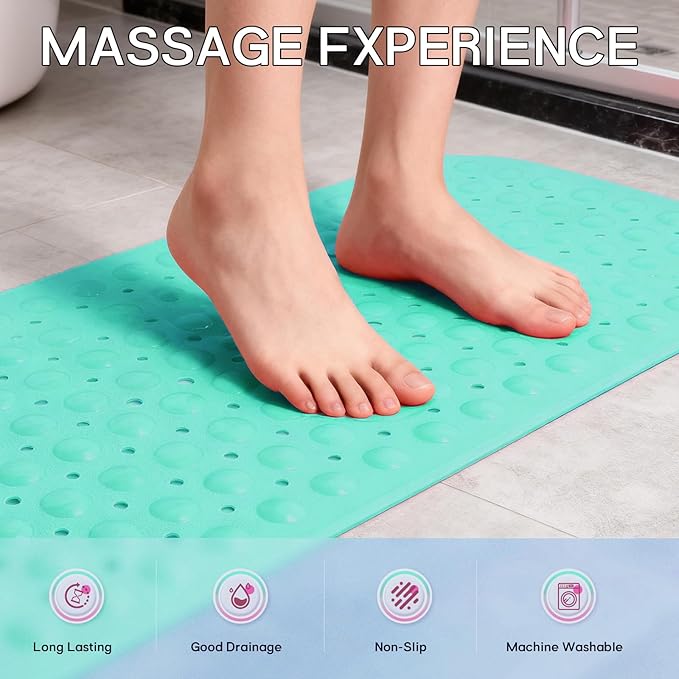 Anti-Slip Bathtub Shower mat, 39.3×15.7 inch（Approximately 100 × 40cm） Soft Oversized Machine Washable Non-Slip Bathtub mat with Drainage Holes, Bathroom Floor Suction Cup.（1-Opaque Mars Green）