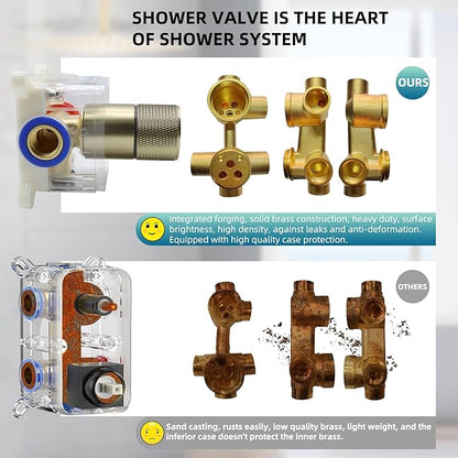 Concealed LED Digital Display Shower Diverter Valve Shower Mixing Valve Single Way Can Use All the Time Brushed Gold