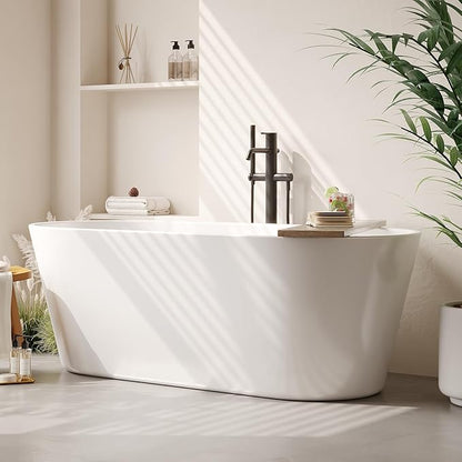 67 in Acrylic Freestanding Bathtub, Contemporary Stand Alone Tub,Glossy White Soaking Tub, Oval Bathtub with Chrome Overflow and Drain, CUPC Certified