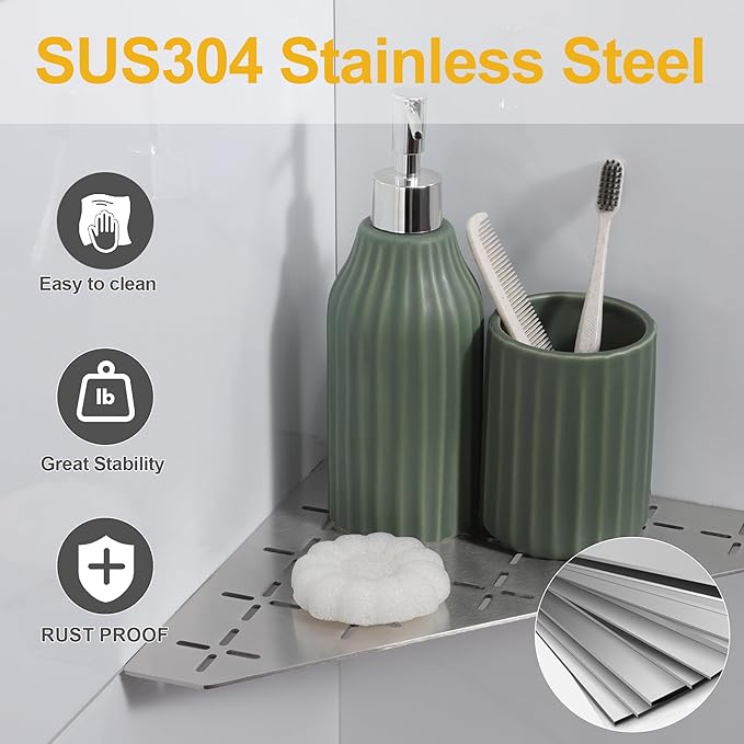Recessed Corner Shower Shelf, 10" SUS304 Stainless Steel, Heavy Duty Shower Shelf, Grout in Bathroom Shelves for Tile Walls (2 Pack, Cross-Brushed)
