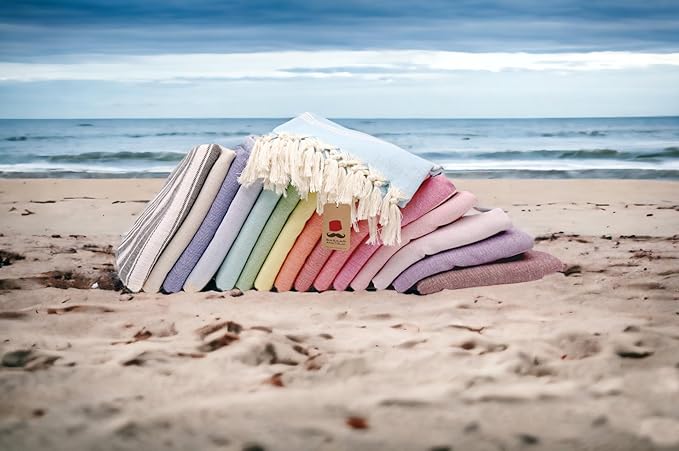 Bazaar Anatolia Turkish Beach Towel – 100% Cotton, Quick Dry, Sand Free Towel for Bathroom, Travel, Camping – Oversized 71x39 Inches – Stripe Light Blue