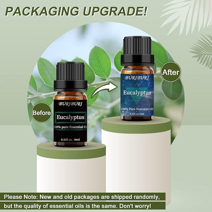BURIBURI Eucalyptus Oil and Peppermint Essential Oil, 100% Pure, Undiluted, Natural, Organic Aromatherapy Eucalyptus Essential Oils Gift Set, 10MLx2