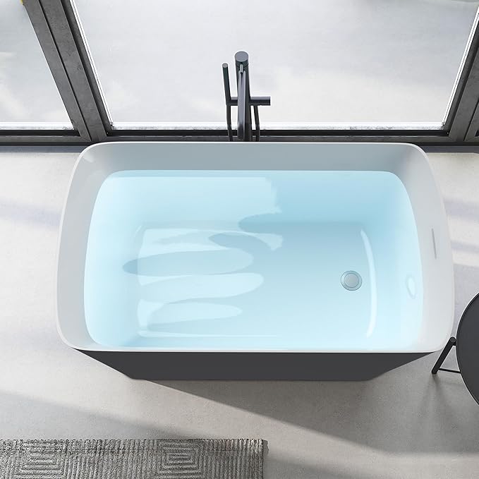 47" Lucite Acrylic Freestanding Bathtub，Square Shape Janpanese Soaking Tub,Toe-tap Chrome Right Drain, Slotted Overflow, cUPC Certified,Glossy 37°Gray