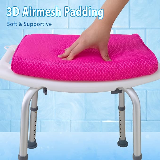 AEROiVi Shower Seat Cushion for Shower Chairs, Transfer Benches in Bathtub, Cushion for Sauna, 3D Mesh Pad with Hook, Slip-Resistant, Design for Elderly, Senior, Handicap Disabled