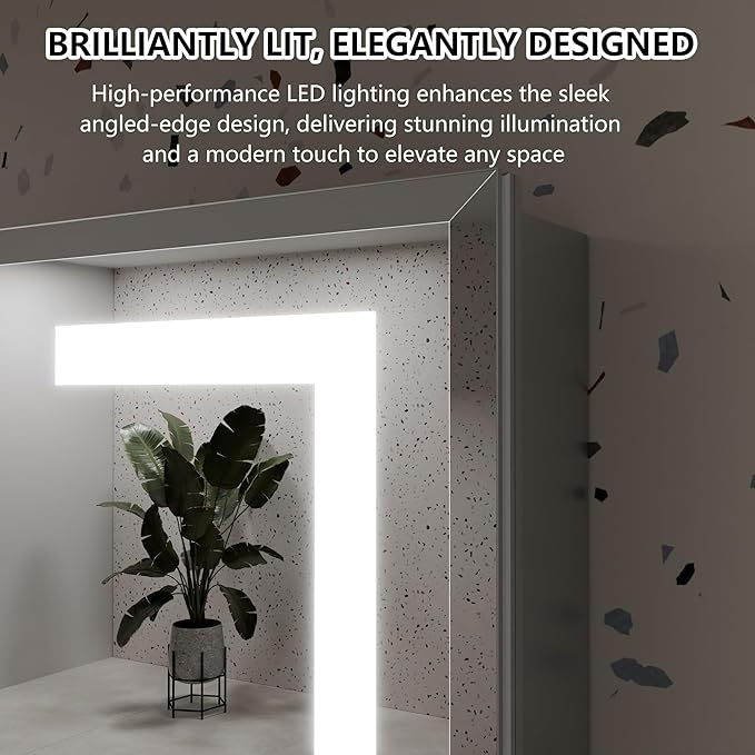 GroGro LED Lighted Bathroom Medicine Cabinet with Mirror, 48" W x 24" H Beveled Edge Medicine Cabinet with Lights,Surface or Recessed Mounting,Defog,Dimming,3-Color Temperature Adjustment