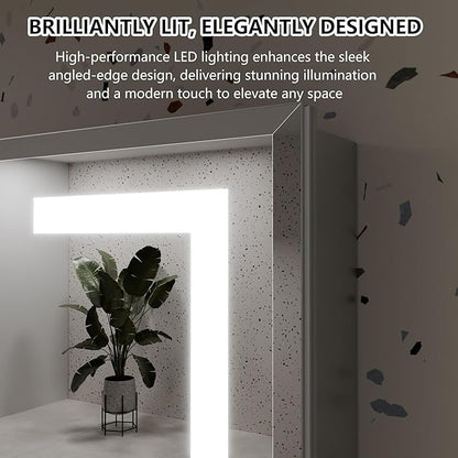 GroGro LED Lighted Bathroom Medicine Cabinet with Mirror, 48" W x 24" H Beveled Edge Medicine Cabinet with Lights,Surface or Recessed Mounting,Defog,Dimming,3-Color Temperature Adjustment