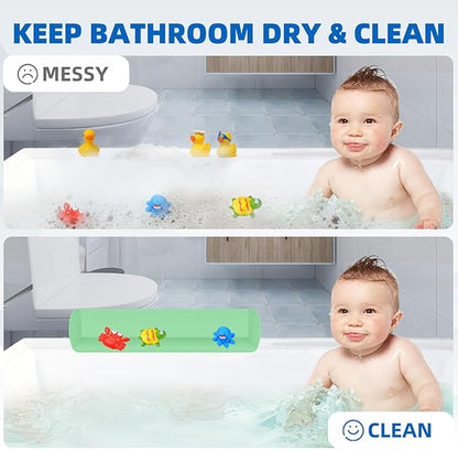 Splash Guard for Bathtub, 3.8" x 3.6" Silicone Bath Tub Splash Guard with 6 Suction Cups, Bathtub SplashGuard Play Shelf Area for Kids with 3°Drainage Slope for Faster Drying - Green