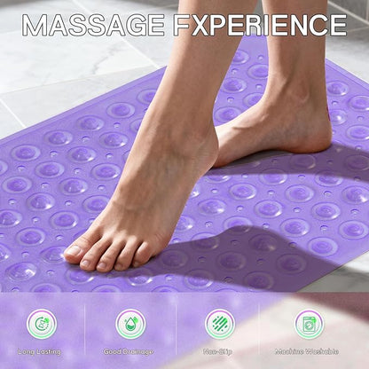 Anti-Slip Bathtub Shower mat, 27.5×14.5（Approximately 70×37cm） inch Soft Oversized Machine Washable Non-Slip Bathtub mat with Drainage Holes, Bathroom Floor Suction Cup.（1- Clear Purple）