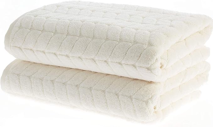 BAGNO MILANO Turkish Bath Towels, Soft Plush Jacquard Luxury Bath Towels, Quick Dry Towel Set (Cream, 3 pcs Towel Set)