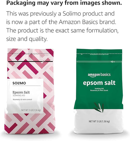 Amazon Basics Epsom Salt Soaking Aid, Rosemary & Mint Scent, 3 pound (Pack of 1) (Previously Solimo)