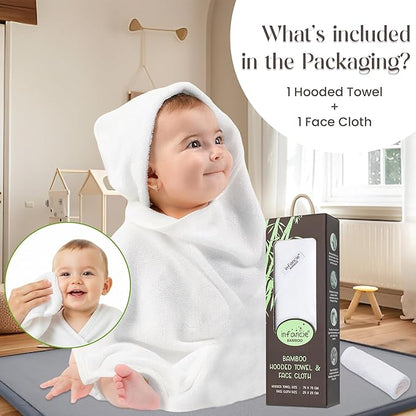 Bamboo Hooded Baby Towel with Face Cloth – 1 Hooded Towel (29x29 inches) & 1 Washcloth (9x9 inches) – Ultra Soft, Absorbent & Cozy Bath Set for Newborns and Infants