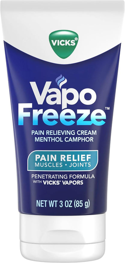 Vicks VapoFreeze Menthol Pain Relieving Cream 3oz, for Muscles & Joint Pain Associated with Arthritis, Simple Backaches, Strains, Sprains, Bruises, Vicks Vapors, Penetrating Formula