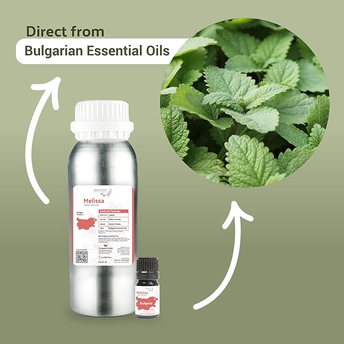 Melissa Essential Oil - Direct from Bulgarian Sustainable Farms - Steam Distilled - Aceite Toronjil for Aromatherapy, Massage, Diffuser, DIY Candle and Soap Making - 5ml