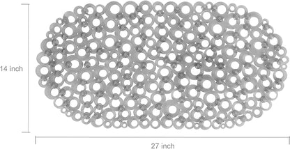 WELTRXE Oval Bathtub Mat Non Slip, Grey Bubbles Bath Mats for Tub, Shower Mat with Drain Holes, Suction Cups, Machine Washable Bath Tub Mat, BPA, Latex, Phthalate Free for Bathroom, 27 x 14 Inch