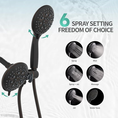 SR SUN RISE High Pressure 3-Way Rainfall Shower Faucet, 3 in 1 Shower Head and Handheld Shower Combo Set with 71” Hose, Easy to Clean Bathtub or Pets, Valve and Shower Trim Kit, Oil Rubbed Bronze