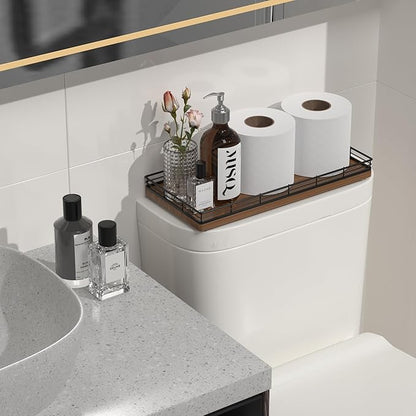 Oak Bathroom Toilet Tank Tray, 13" Wood Back of Toilet Paper Storage Tank Topper Basket, Vanity Tray for Perfume Makeup Candle Toiletry Organizer for Kitchen Coffee Table Walnut Tray Decor