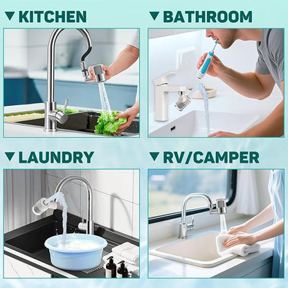 CECEFIN Swivel Water-Filter for Sink-Faucet - Faucet Mount Water Filtration System, Carbon Purifier Reduces 99% Chlorine, Last 528 Gallons Tap Water, Fits Most Pull Out Kitchen/Bathroom/RV Faucets