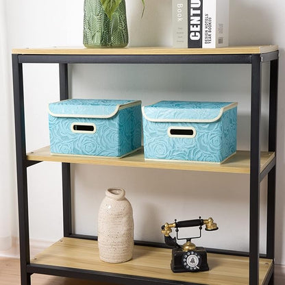 PRANDOM Collapsible Storage Boxes with Lids Fabric Decorative Storage Bins Cubes Organizer Containers Baskets with Cover Handles Divider for Bedroom Closet Living Room 9.8x7.9x6.7 Inch 3 Pack