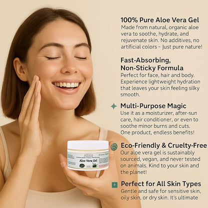 Bless International-Organic-Aloe-Vera-Gel 96%-Pure-Freshly-Made-Within-12-Hours-Of-Harvest Perfect-For-Face-Body-Scalp-&-Hair-Hydration Soothing-Moisturizer-For-Sunburn-And-After-Sun-Care-8-oz