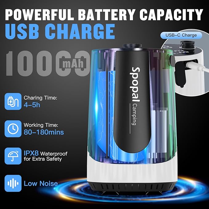 Portable Shower for Camping, [Upgraded] 10000mAh Rechargeable Camping Shower with 5 Adjustable Speeds,Premium LED Display, IPX8 Waterproof Outdoor Shower Kit for Hiking, Car, Pet, Travel