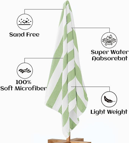 Touchat 4 Pack Cabana Stripe 250GSM Polyester Lightweight Quick-Dry Beach Towel & Blanket Combo- 30'' x 60'' Compact Travel Towel for Pool, Camping, Gym, Yoga | Ultra-Portable, Multi-Functional，Color