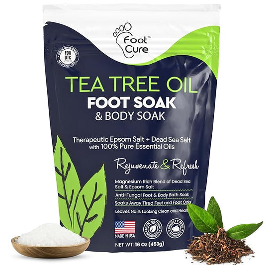 Tea Tree Oil Foot Soak with Epsom Salt - For Toenail Repair, Athletes Foot, Softens Calluses, Soothes Sore & Tired Feet, Nail Discoloration, odor Scent, Spa Pedicure Care - Made in USA 16 oz