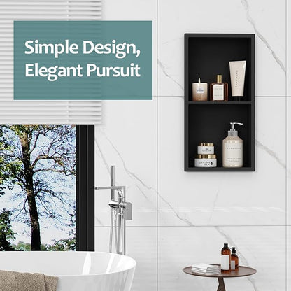 No Tile Needed Shower Niche, 24" X 12"(Outside Size 25.4"X13.4") Bathroom Niche for Shower Wall, Recessed Black Stainless Steel Wall Cabinet Insert for Bathroom