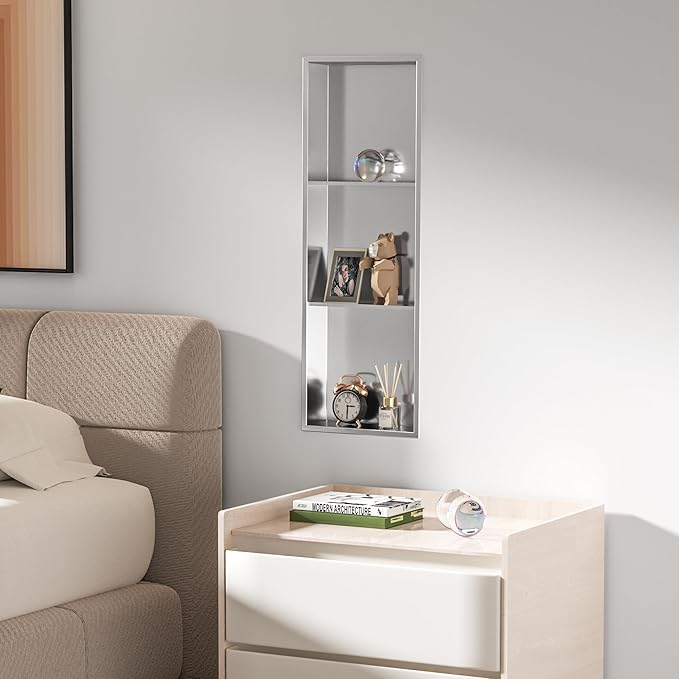 Neodrain12X36 Inch Shower Niche, Brushed 3-Tier Stainless Niches No Tile Needed Bathroom Wall Niche for Shower Storage Waterprooof, Recessed in Wall