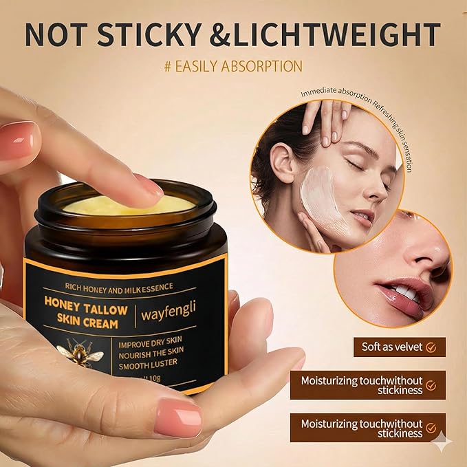 Whipped Beef Tallow & Honey Balm - Natural Face Moisturizer & Body Cream with Milk Essence - Deep Nourishing Skin Care for Dry, Sensitive Skin, Eczema Prone Areas & Baby (3.88 oz)