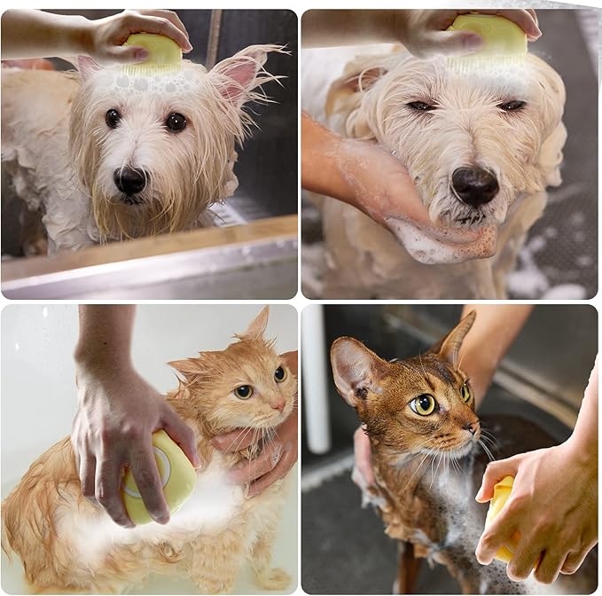 Pet Bath Brush Dog Baths Brush Shampoo Dispenser Soft Silicone Dog Bathing Brushes Dogs Shampoo Brushes scrubbers for Cats and Dogs Shower Brush Grooming (Yellow)