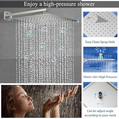 Shower Faucet Set Brushed Nickel Shower System, Knob Switch Diverter Shower Faucet with High Pressure Handheld Spray, Wall Mount 10 Inch Shower Head with 6 Inch Wall Mount Shower Head