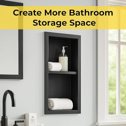 Stainless Steel Shower Niche No Tile Needed Recessed with Two-Tier Shelves, 24" x 12" Recessed Wall Niche Shelf for Bathroom Storage Black