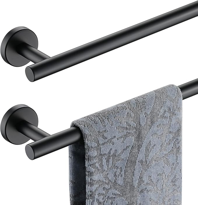 JQK Black Bath Towel Bar, 33 Inch 304 Stainless Steel Thicken 0.8mm Towel Rack Bathroom, Towel Holder Matte Black Wall Mount, Useable Length 30 Inch 2 Pack, TB110L30-PB-P2