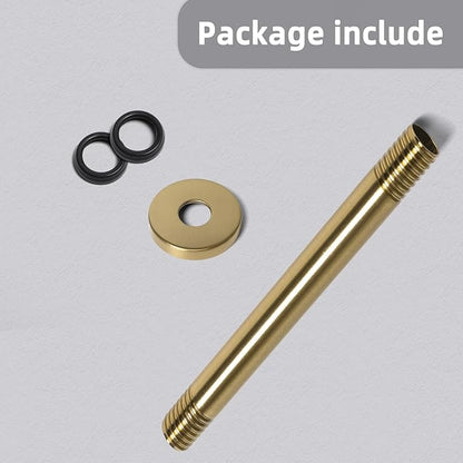 8 Inch Shower Arm with Flange, Ceiling Mounted Shower Head Extension Arm, 1/2 NPT Straight Arm for Rain Shower Head, Stainless Steel Shower Head Extension Replacement Pipe Arm, Gold
