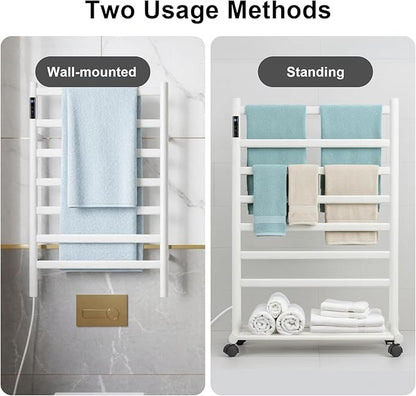 GROWNEER Upgraded Heated Towel Rack, 7 Bars Towel Warmer Rack, Wall Mounted & Freestanding Towel Warmer for Bathroom, Timer & Temperature Multi-Level Adjustments, Overheating Protection (White)