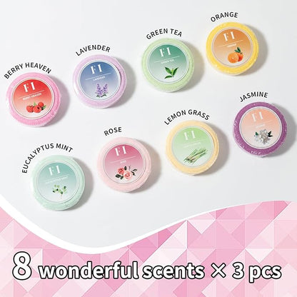 Shower Steamers Aromatherapy 24 Pcs of 8 Scents - Perfect Holiday Gifts, Birthday Gift, Travel Essentials, Stress Relief, Self Care, Bath Bombs for Women and Men