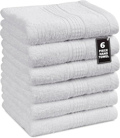 LANE LINEN Set of 6 Hand Towels (16"x28") - 100% Ringspun Cotton - Premium Quality Hand Towels for Bathroom - Quick Drying, Soft & Absorbent Hand Towel Set - Ideal for Hotel, Spa & Salons - White