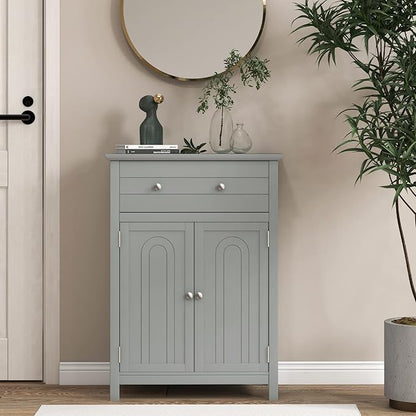 Giantex Bathroom Storage Cabinet with Drawer - Floor Cabinet with Doors, Adjustable Shelf, Storage Organizer for Entryway, Laundry Room, Kitchen, Living Room, Bedroom, Freestanding Cupboard (Gray)