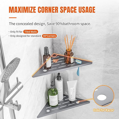 Corner Shower Shelf with Rozar Hole,Rustproof Stainless Steel Corner Shower Caddy Organizer Modern Sturdy Shower Shelf for Inside Shower 10" Large Capacity No-Drill Rack Storage Bathroom Accessories